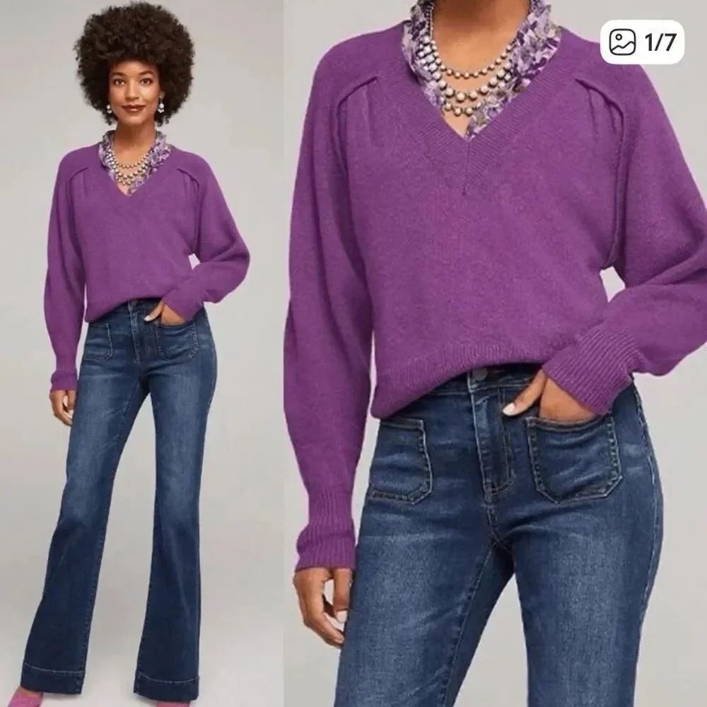 Cabi Luxury V-Neck Pullover Sweater Violet Purple
